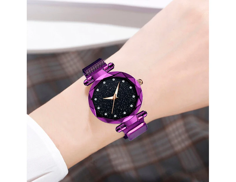 Luxury Diamond Women Watches For Ladies Magnetic Starry Sky Clock Female Quartz Wrist Watch relogio feminino zegarek damski - Purple