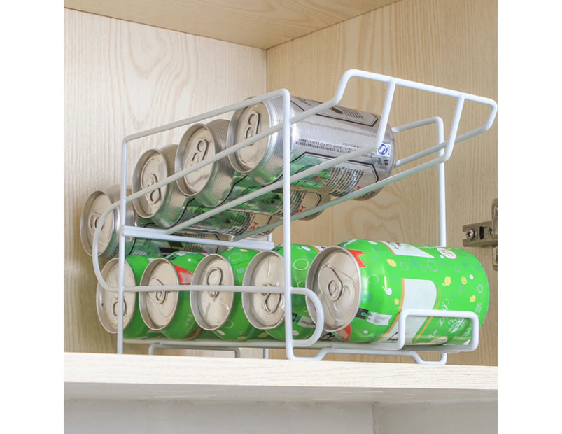 Double-Layer Can Soda Storage Rack Shelf Fridge Organizer Kitchen Drink Holder White