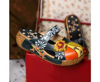 Woosien Handmade Vintage Leather Sandals Floral Round Toe Flats Comfort Slippers Red