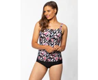 Chlorine Resistant Tummy Control Strappy Tankini Top Night Flower