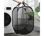 Folding Laundry Hamper Freestanding Polyester Space Saving Mesh Laundry Basket Household Supplies Black B