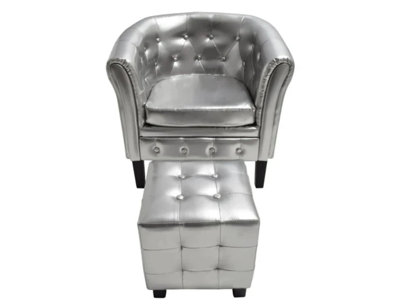 vidaXL Tub Chair with Footstool Silver Faux Leather