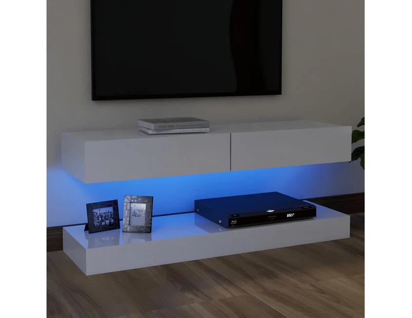 TV Cabinet with LED Lights High Gloss White 120x35 cm STORAGE