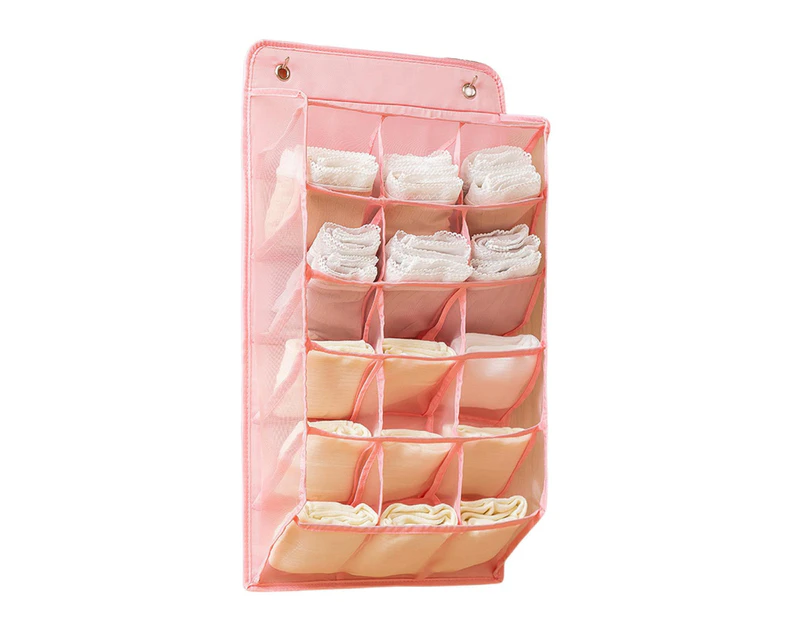 1 Set Underwear Storage Bag Wall Mounted No Punching Large Capacity Compartment Hanging Storage Bag for Wardrobe-Pink- Style 1