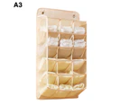 1 Set Underwear Storage Bag Wall Mounted No Punching Large Capacity Compartment Hanging Storage Bag for Wardrobe-Light Yellow- Style 1
