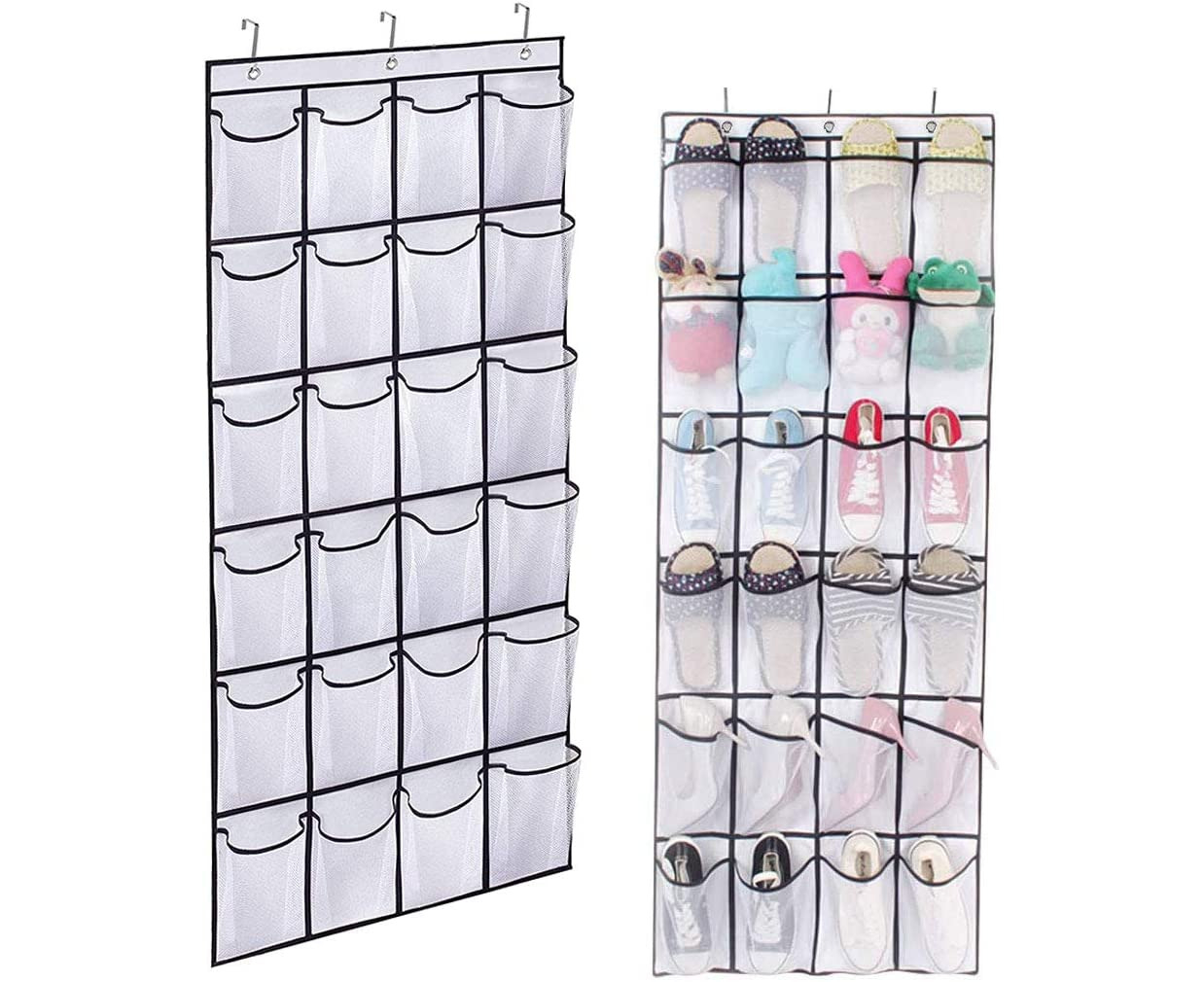 24 Pockets - Simplehouseware Crystal Clear Over The Door Hanging Shoe Organizer, Brown, Gray / 24 Clear Pockets
