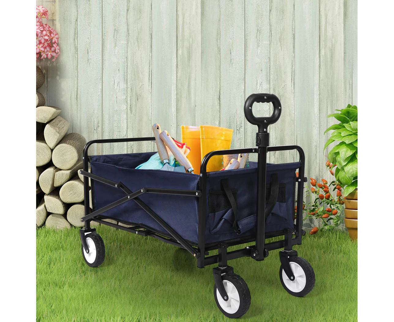 Lambu Garden Trolley Cart Foldable Picnic Wagon Outdoor Camping Trailer Blue