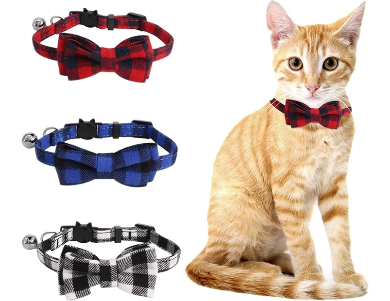 3pcs Cat Collars, Bell Collar and Bow Tie with Safety Buckle, Adjustable Collars for Kitten and Cats