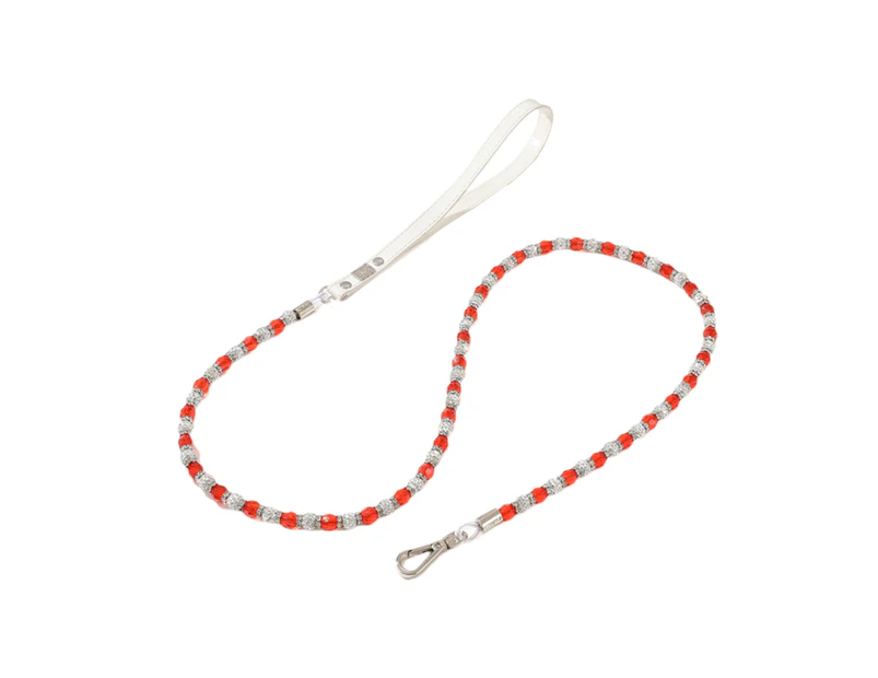 1.25m Pet Leash Rope Colored Beads Adjustable Fashion Necklace Small Medium Dogs Collar Leash Pet Supplies-Red