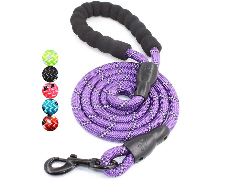 5 FT Strong Dog Leash with Comfortable Padded Handle and Highly Reflective Threads Dog Leashes for Medium and Large Dogs, Purple