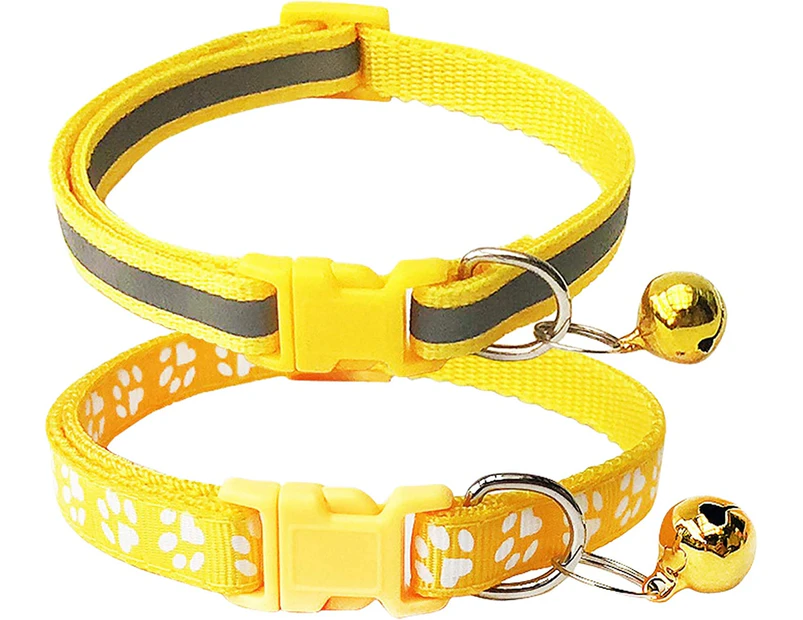 2-Pack Footprint & Reflective Cat Collar with Bell Basic Dog Cat Collar Buckle Adjustable Polyester Cat Dog Collar or Seatbelts