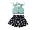 Summer Children Girls Fashion Sling Tank + Shorts 2 PCS Outfit New - Light Green