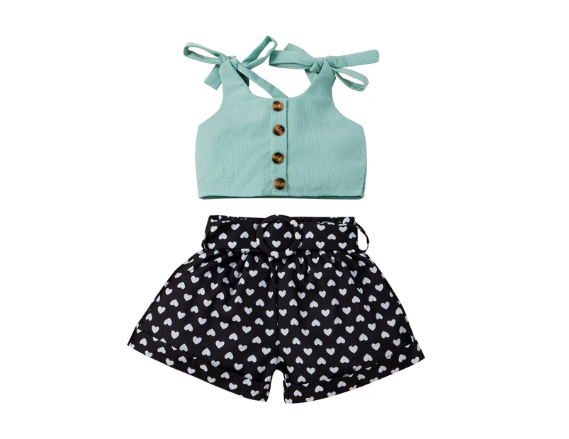 Summer Children Girls Fashion Sling Tank + Shorts 2 PCS Outfit New - Light Green