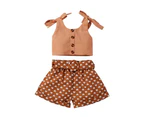 Summer Children Girls Fashion Sling Tank + Shorts 2 PCS Outfit New - Brown
