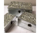 Set of 3  Silver Decorative Storage Box, Floral Motifs Jewellery Box