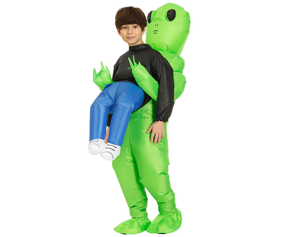 Kid Scary Halloween Green Alien Inflatable Costume Blow Up Suits Party Dress