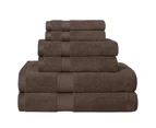 6pcs 650gsm Combed Cotton Luxury Bath Towel Set Extra Soft Absorbent Hotel Quality Chocolate Brown
