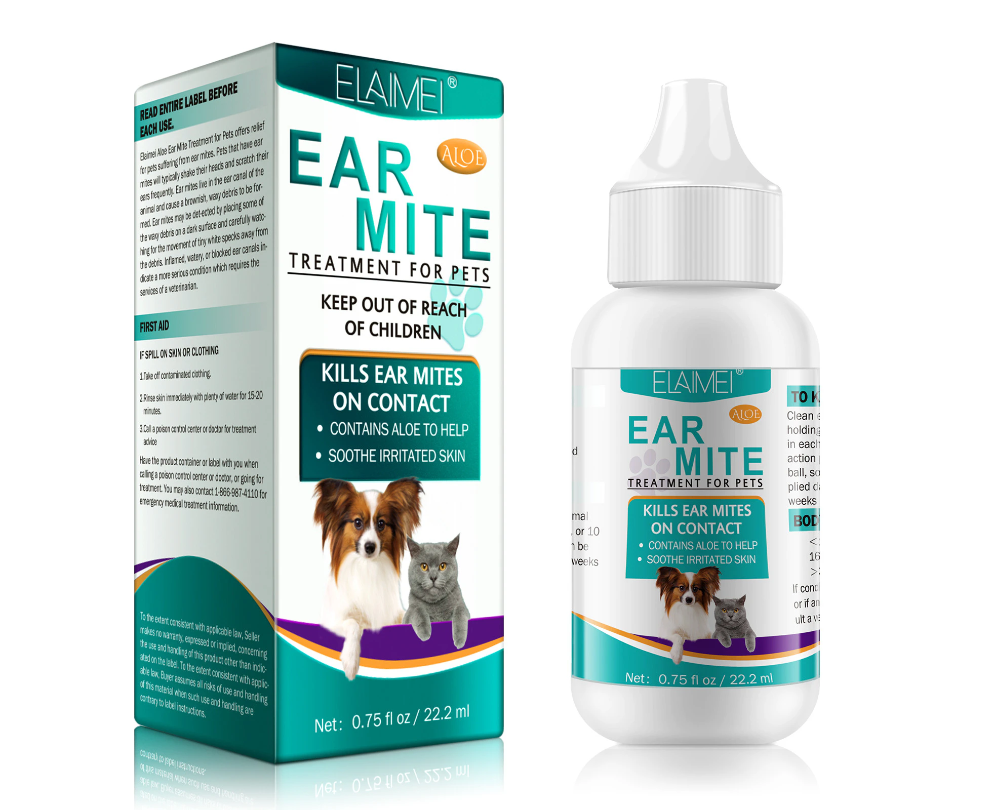 Elaimei Pet Ear Care Mite Canal Dog Cat Parasite Remover Killer Protection Drops Repel Cleaner Otic Itching Odours Fungal