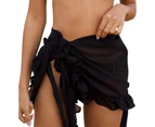 Women's Ruffle Sarong Dress Swimwear Bikini Beachwear Cover Up Swimsuit Wrap Skirt - Black