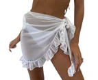 Women's Ruffle Sarong Dress Swimwear Bikini Beachwear Cover Up Swimsuit Wrap Skirt - White