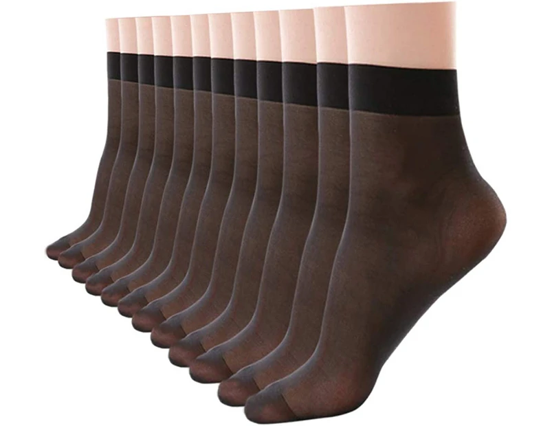 10 Pairs Women's Ankle High Sheer Socks,Black - Black