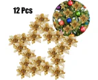 12 Pieces Christmas Tree Ornament Christmas Deco Set Glitter Artificial Christmas Flowers for Wedding Party Christmas Decorations