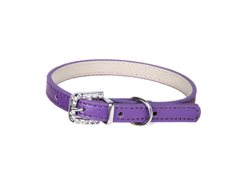 Cat Collar Solid Color Adjustable Faux Leather Puppy Collar Pet Traction Tool for Outdoor-Purple S
