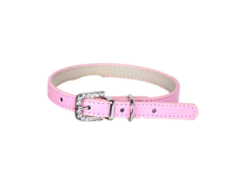 Cat Collar Solid Color Adjustable Faux Leather Puppy Collar Pet Traction Tool for Outdoor-Light Pink S