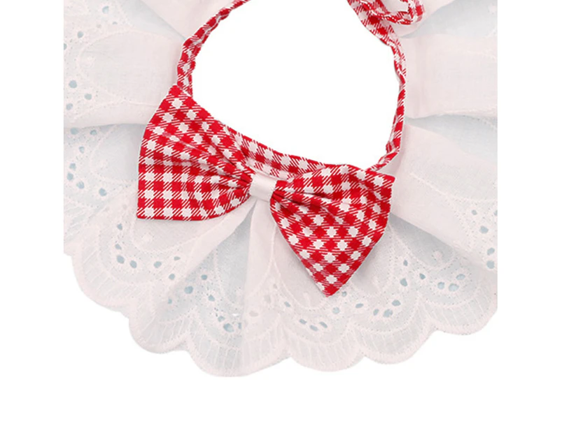 Cat Collar with Adjustable Rope Tie Bow-knot Decoration Thin Cat Dog Lace Collar Bib Pet Supplies-Red XS