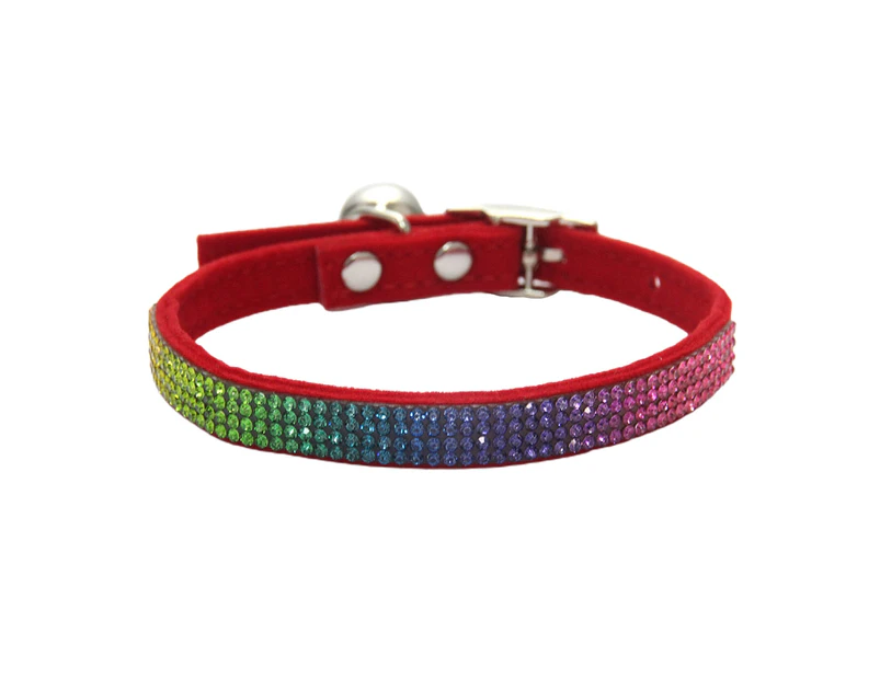 Cat Collar Inlaid Shiny Flannel Adjustable Comfortable Rhinestone Small Pet Collar for Street Wear-Red S