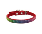 Cat Collar Inlaid Shiny Flannel Adjustable Comfortable Rhinestone Small Pet Collar for Street Wear-Red XS