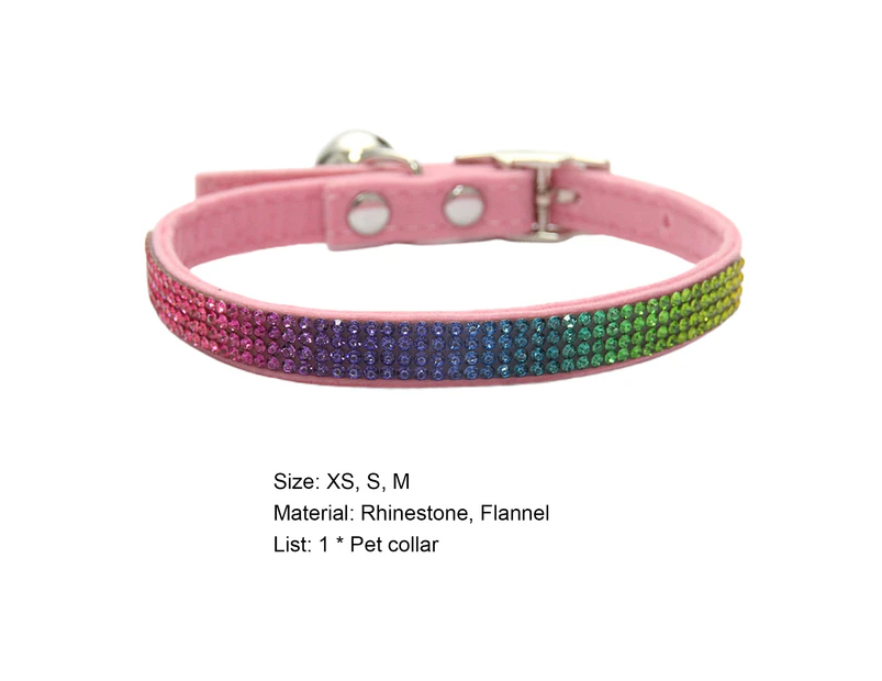 Cat Collar Inlaid Shiny Flannel Adjustable Comfortable Rhinestone Small Pet Collar for Street Wear-Pink XS