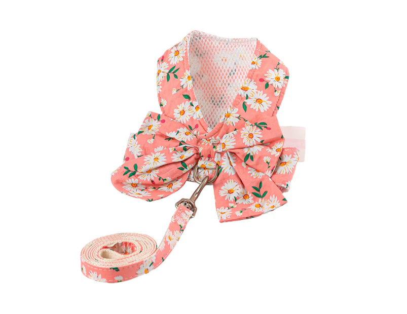 Cat Harness with Leash Rope Breathable Mesh Bow-knot Dog Vest Pet Flower Printed Traction Harnesses Cat Supplies-Pink L