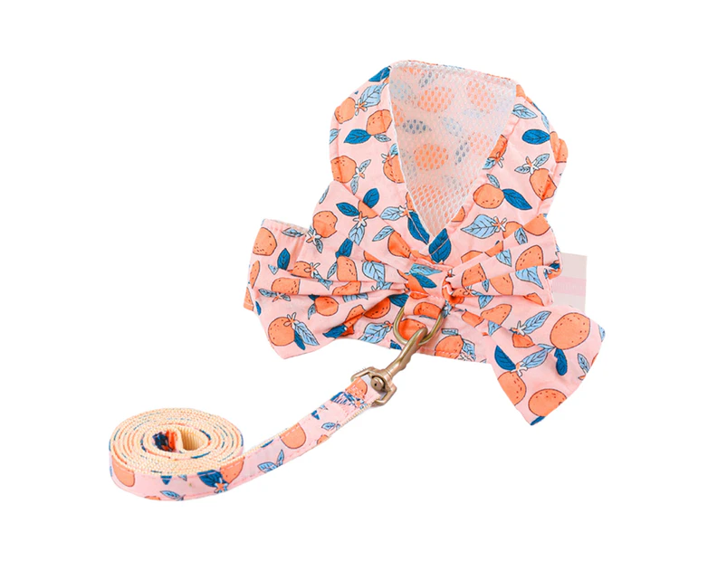 Cat Harness with Leash Rope Breathable Mesh Bow-knot Dog Vest Pet Flower Printed Traction Harnesses Cat Supplies-Light Pink L
