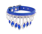 Cat Collar Eye-catching Waterproof Charming Sparkling Pet Cat Dog Necklace with Rhinestones for Outdoor-Blue S