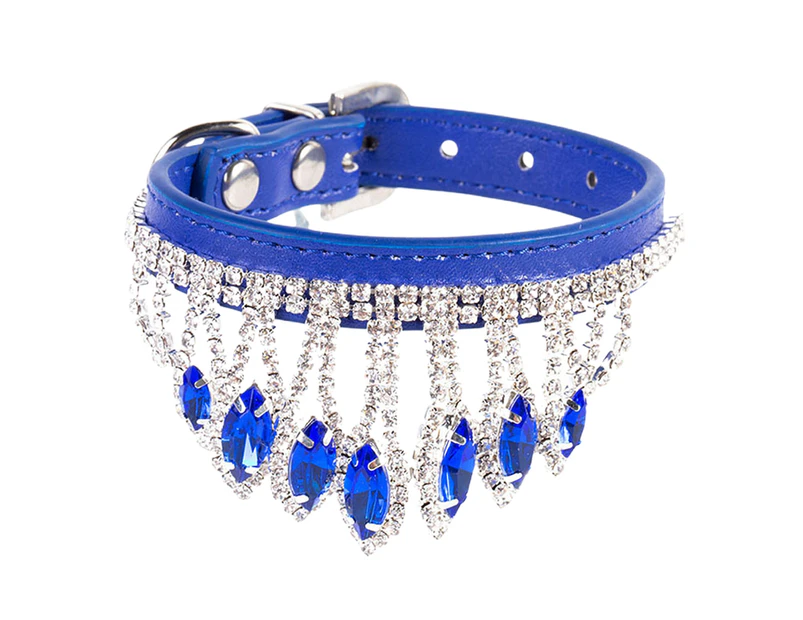 Cat Collar Eye-catching Waterproof Charming Sparkling Pet Cat Dog Necklace with Rhinestones for Outdoor-Blue XS