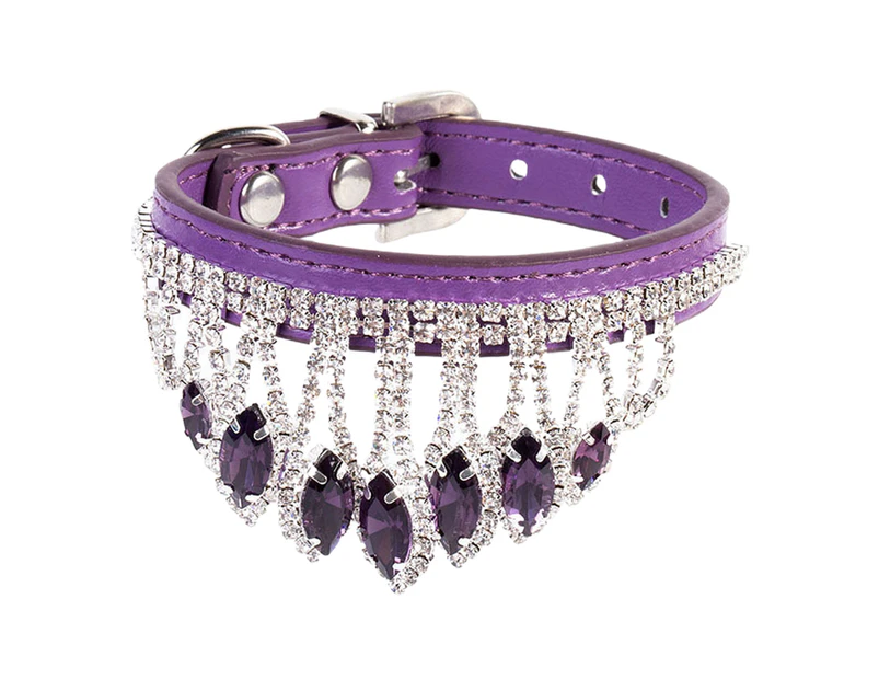 Cat Collar Eye-catching Waterproof Charming Sparkling Pet Cat Dog Necklace with Rhinestones for Outdoor-Purple XS