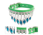 Cat Collar Eye-catching Waterproof Charming Sparkling Pet Cat Dog Necklace with Rhinestones for Outdoor-Green M