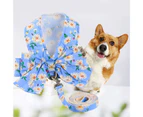 Cat Harness with Leash Rope Breathable Mesh Bow-knot Dog Vest Pet Flower Printed Traction Harnesses Cat Supplies-Sky Blue XS
