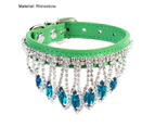 Cat Collar Eye-catching Waterproof Charming Sparkling Pet Cat Dog Necklace with Rhinestones for Outdoor-Green S