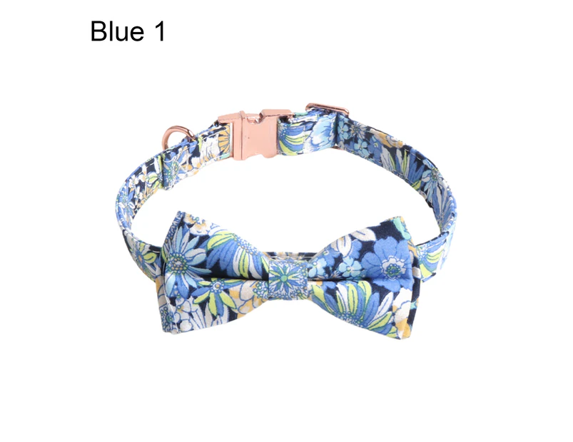 Cat Collar Fashion Holiday Dress Up Floral Printed Kitten Bow Collar Pet Accessories for Small Dogs-Blue S