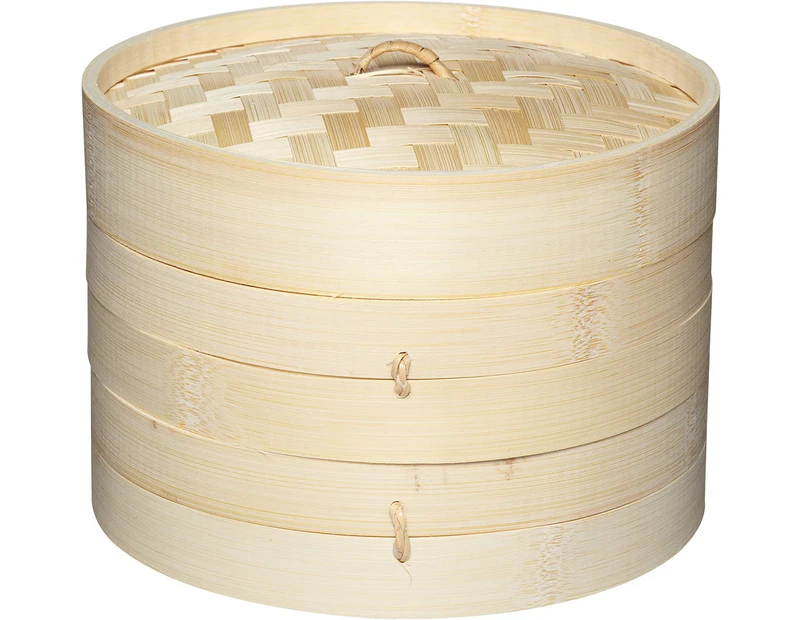 Two cages and one cover bamboo steamer 21cm-handmade bamboo woven steaming rack Xiaolongbao steaming drawer pure oriental bamboo