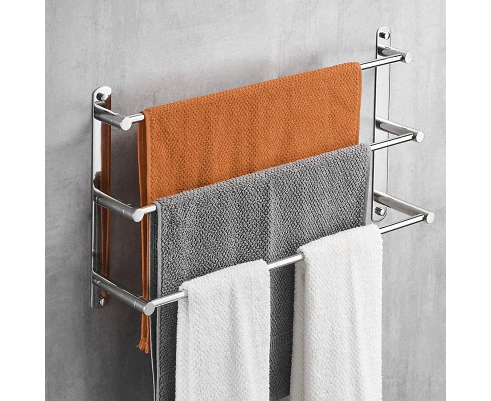 Towel holder,304 stainless steel towel rail shelf 3 rods,40 cm wall mounted bathroom towel holder,towel rails for bathroom kitchen toilet