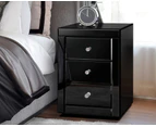 Bedside Table Mirrored Cabinet Nightstand Side End Table 3 Drawers - Black