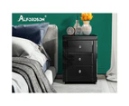 Bedside Table Mirrored Cabinet Nightstand Side End Table 3 Drawers - Black