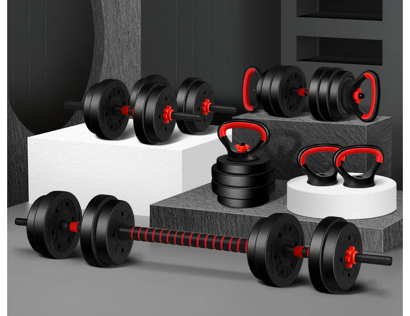 BLACK LORD 20kg Dumbbell Set 7in1 Adjustable Barbell Kettlebell Home Gym Fitness