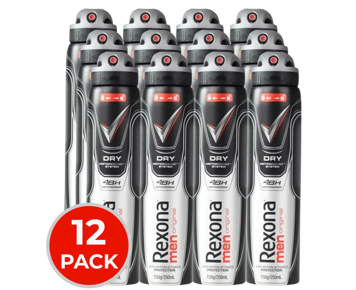 12x Rexona Mens Original 48H Antiperspirant 250mL