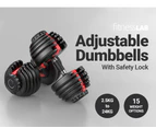 FitnessLab 48kg Adjustable Dumbbells Dumbbell Set Weight Dumbbells Plates Exercise Fitness 2x 24kg