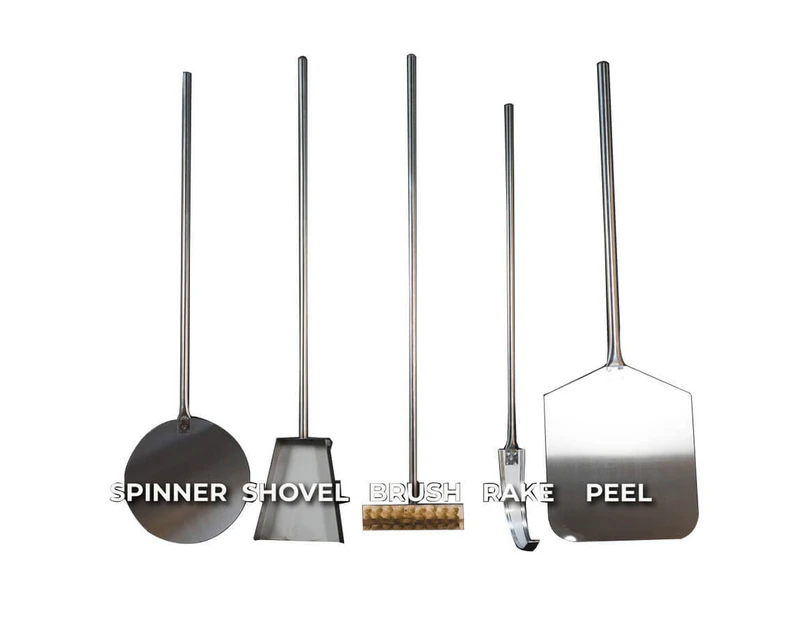 Woodfired Pizza Oven Accessory Tool Kit- 5 Pieces Stainless-Turner, Brush, Peel