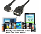 90 Degree Left Angled Micro USB OTG (On-The-Go) Adapter Cable Elbow Long Plug USB Hosting Connection Cord Black For Tablet Mobile Phone
